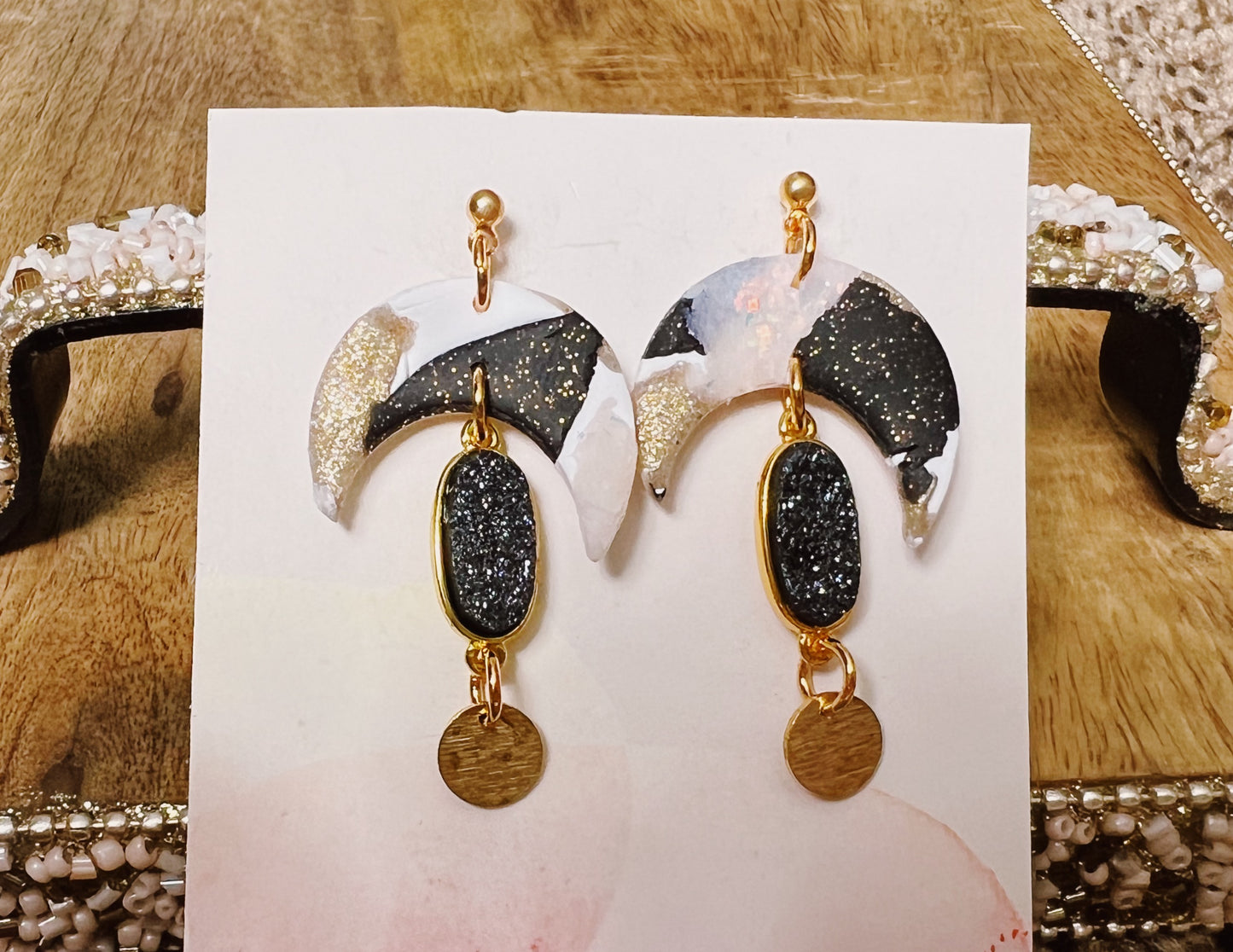 Midnight Moon Clay Dangle Earrings
