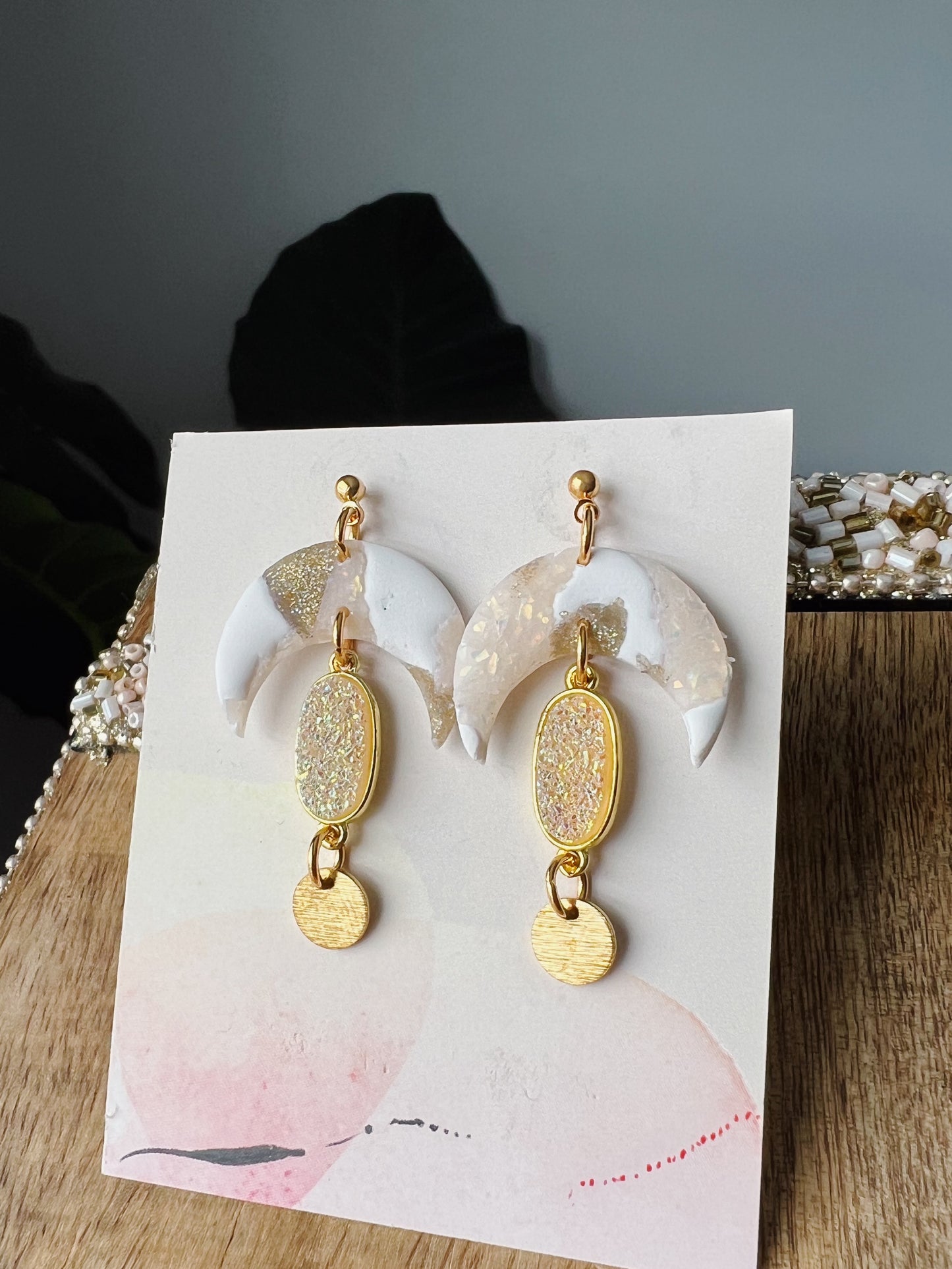 Midnight Moon Clay Dangle Earrings