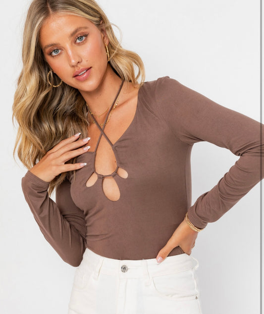 Can’t Say No Mocha Halter Bodysuit