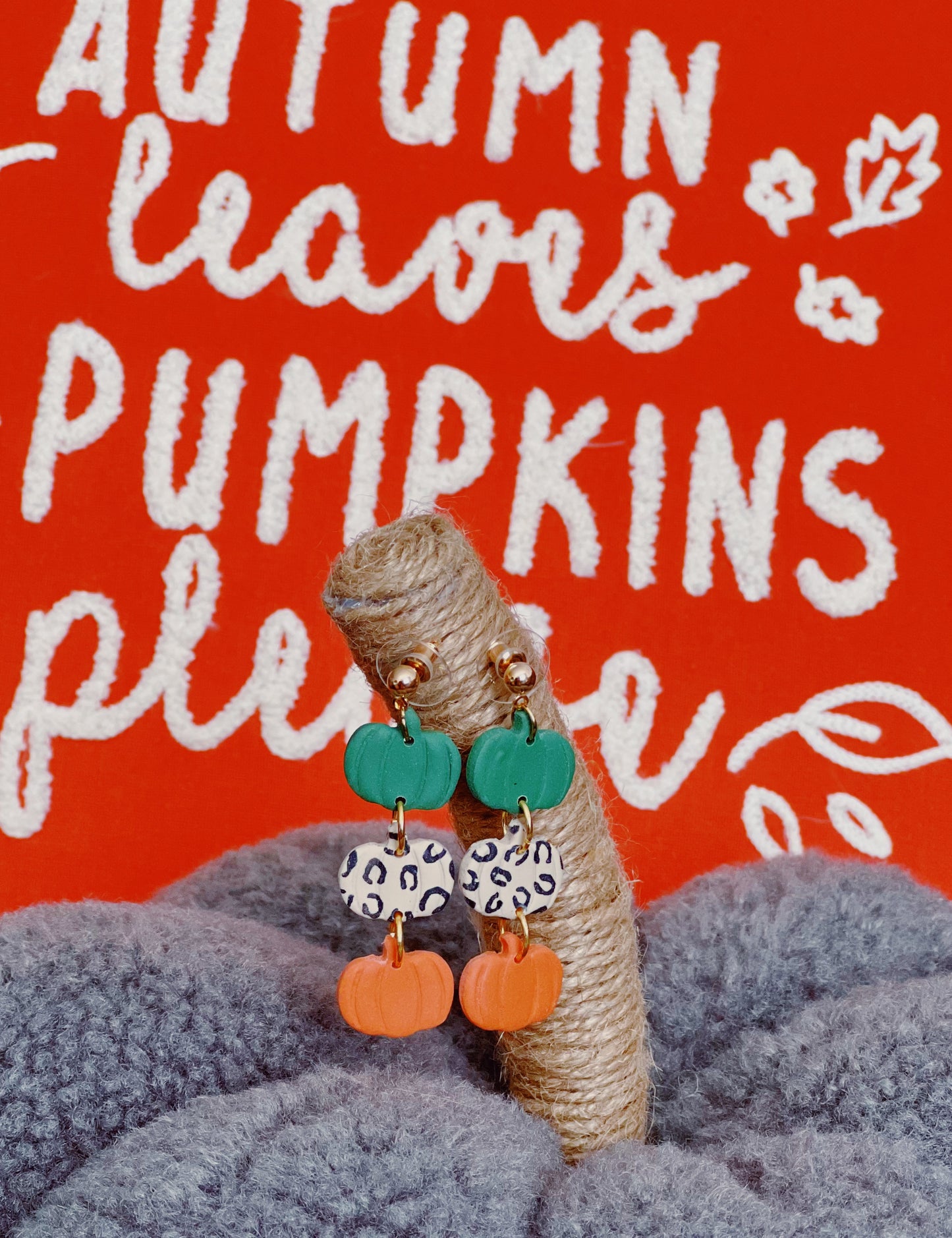 Pumpkin Trio Clay Dangle Earrings