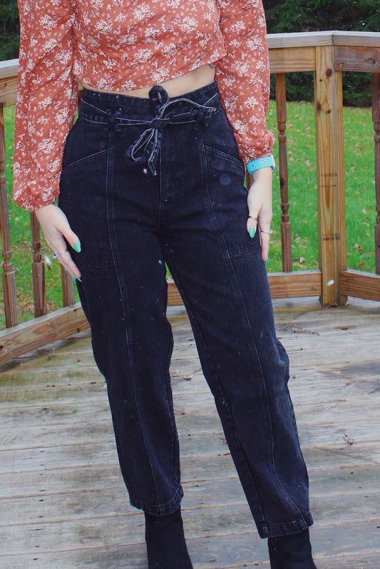 Black Belted Denim Jeans