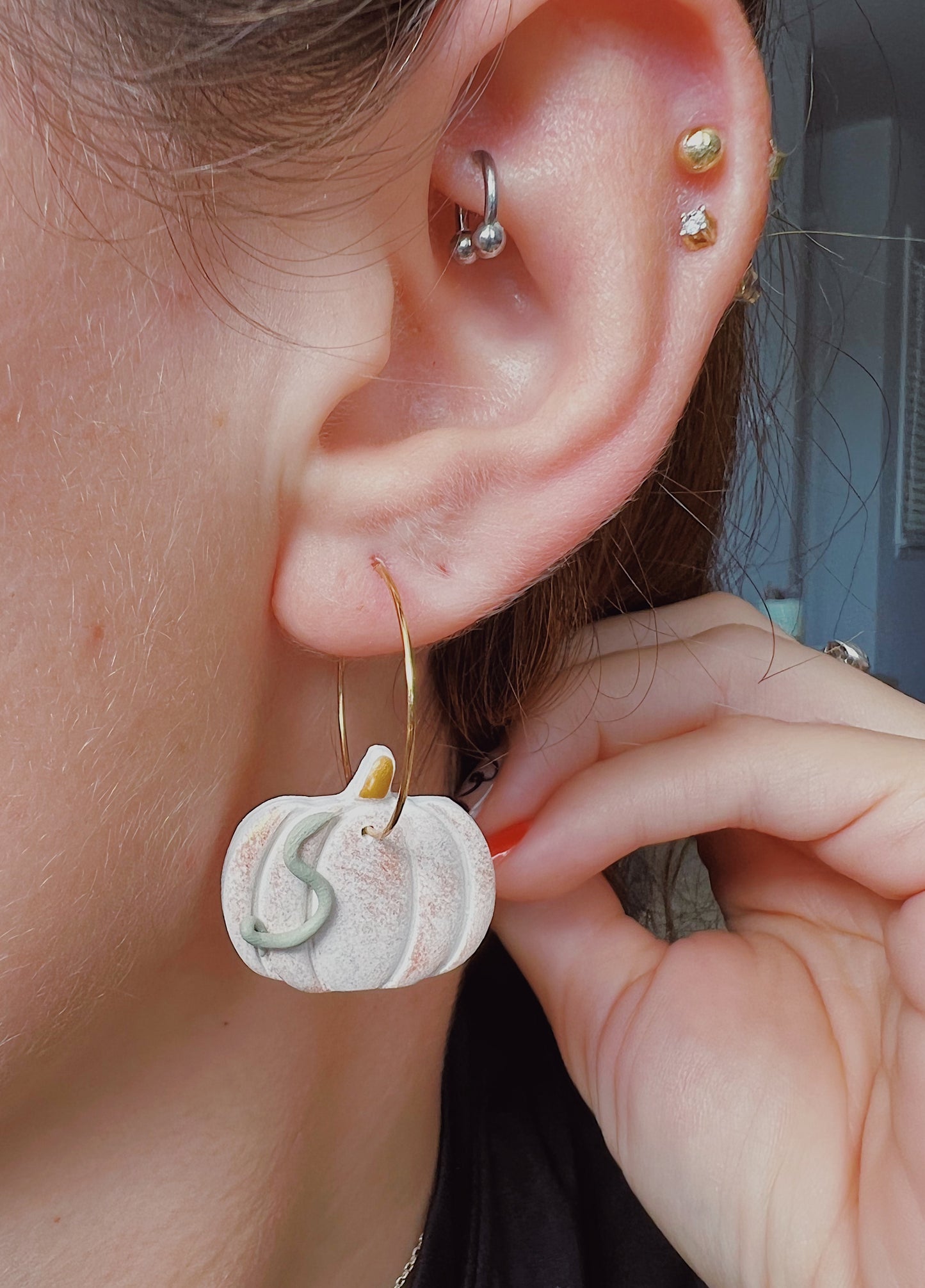 Pumpkin Clay Hoop Earrings