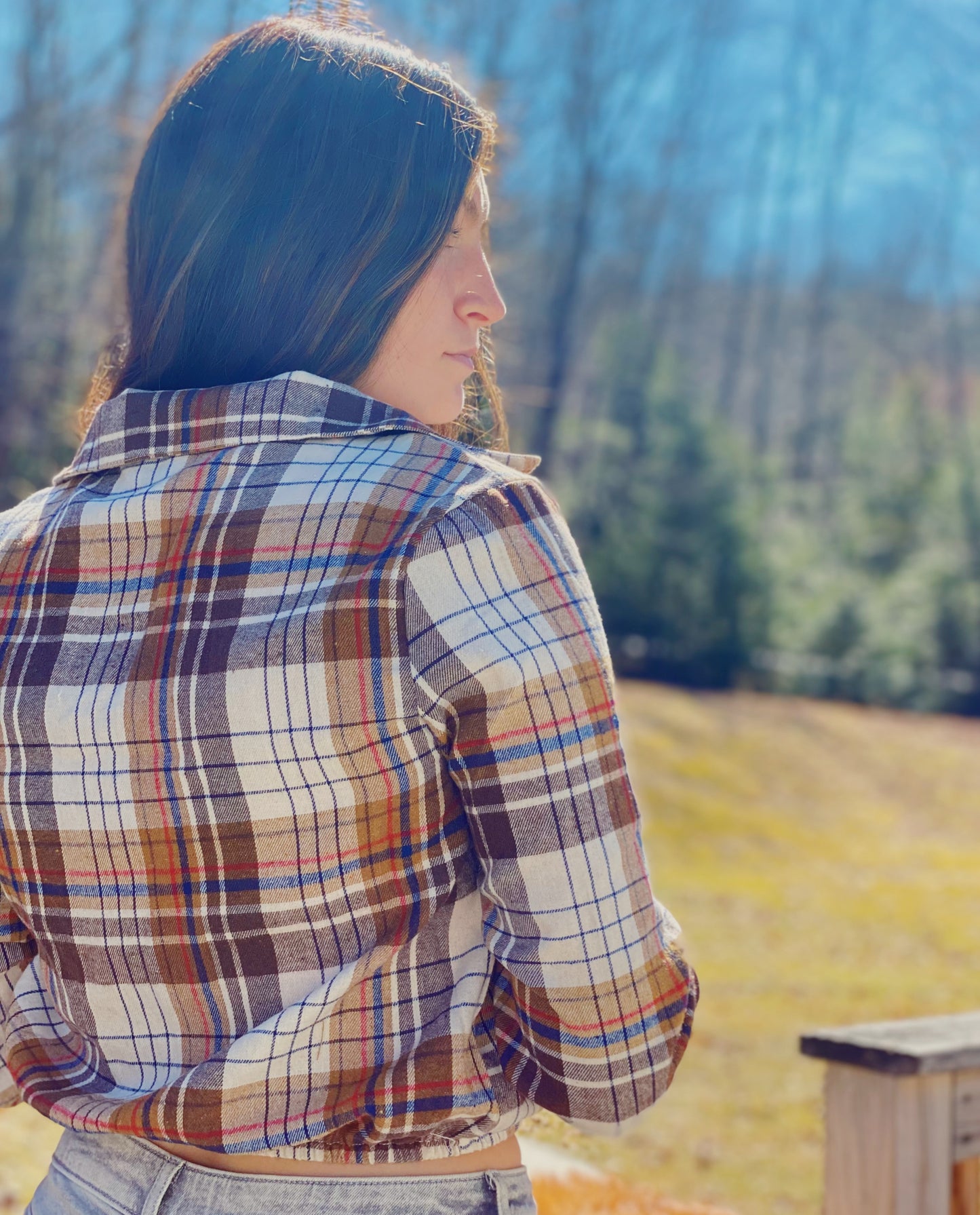 Plaid Oblique Button Blouse