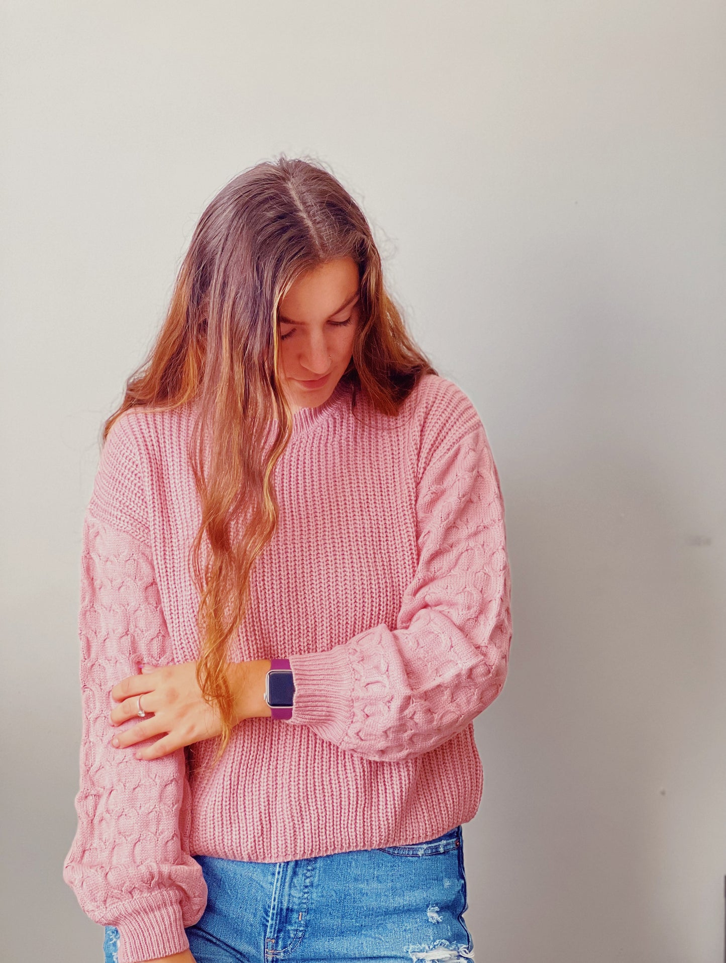 Pink Honeycomb Sleeve Sweater