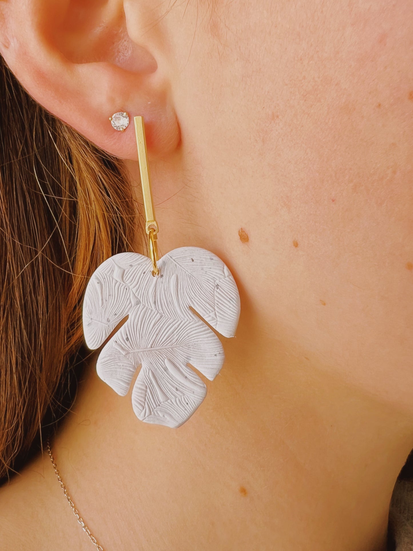 Monstera Plant Leaf Dangle Clay Earrings