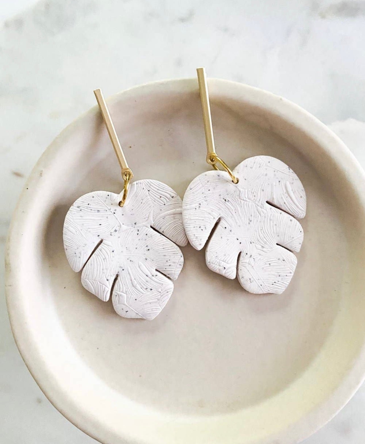 Monstera Plant Leaf Dangle Clay Earrings