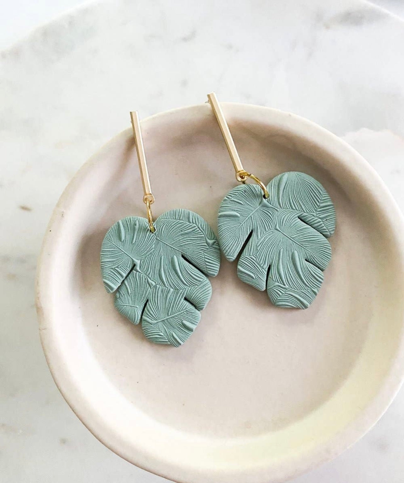 Monstera Plant Leaf Dangle Clay Earrings