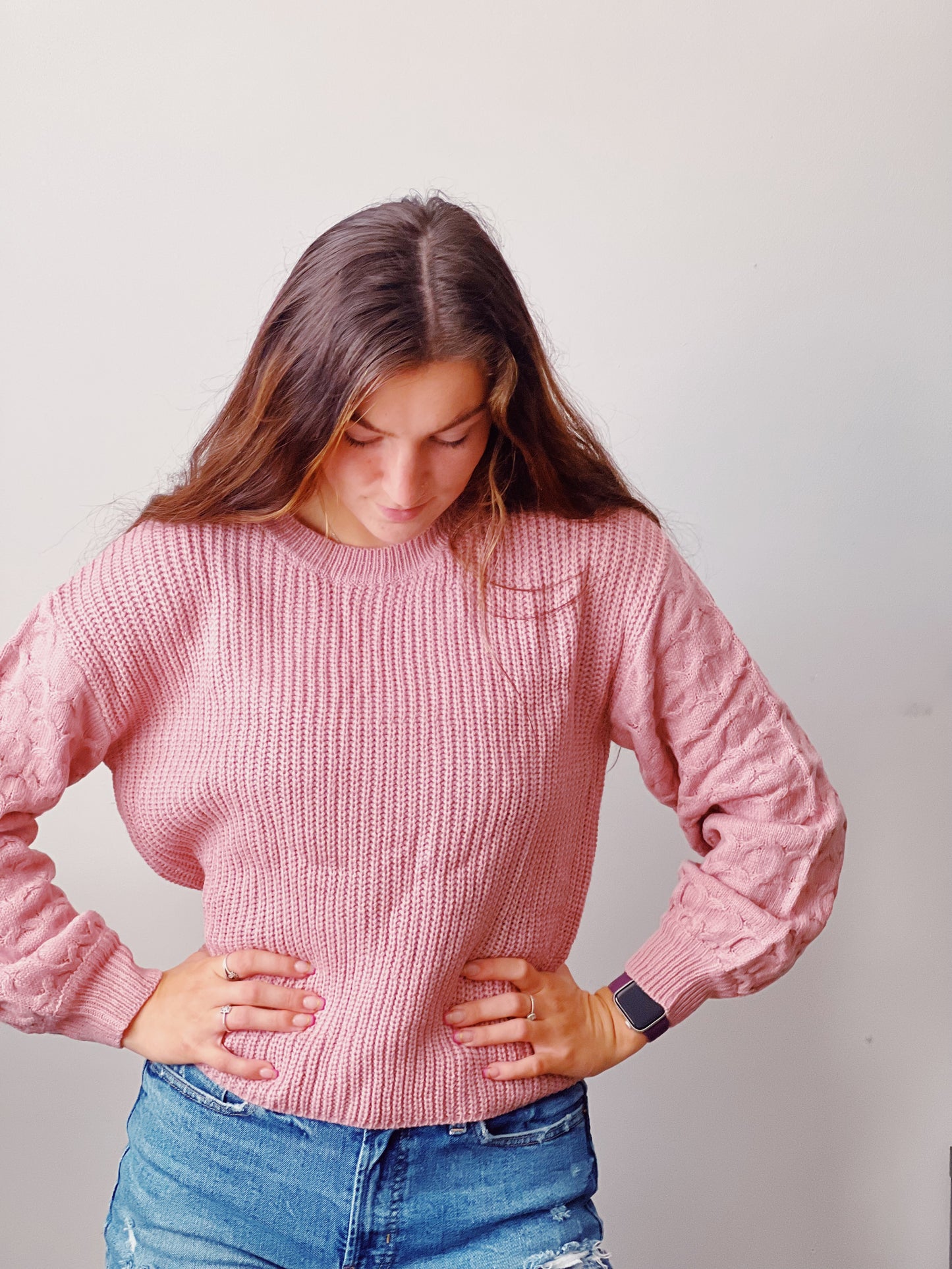 Pink Honeycomb Sleeve Sweater