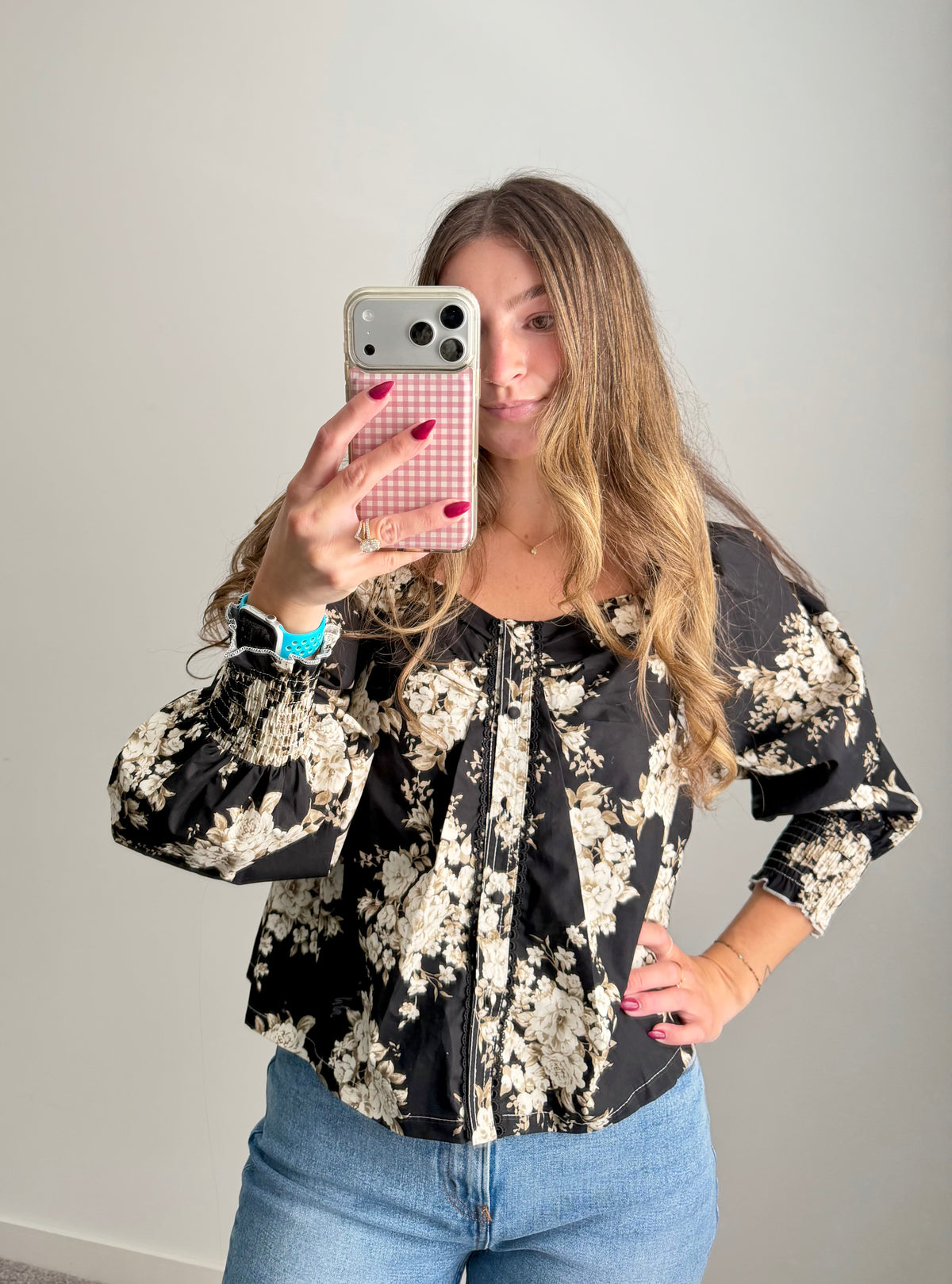 Midnight Garden Blooms Black Floral Blouse