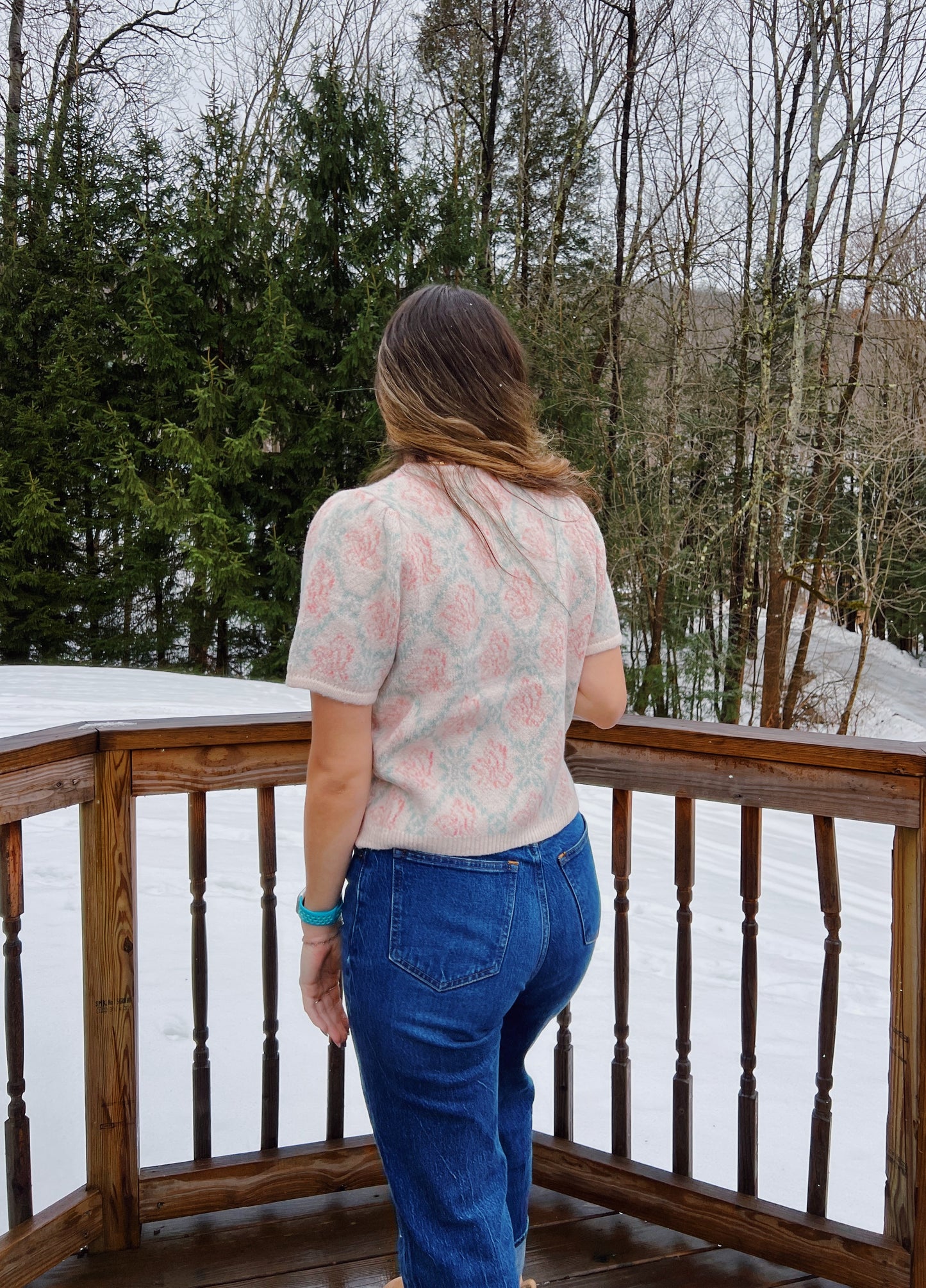 New Love Cream Mint Floral Short Sleeve Sweater Cardigan