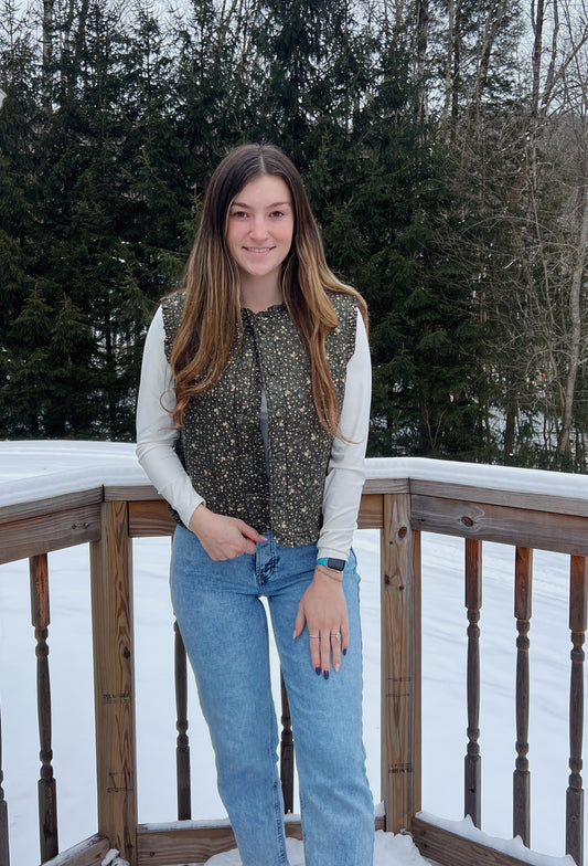 The Meadow Muse Evergreen Floral Quilted Vest