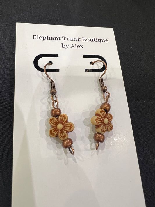 Cinnamon Spice Flower Dangle Earrings