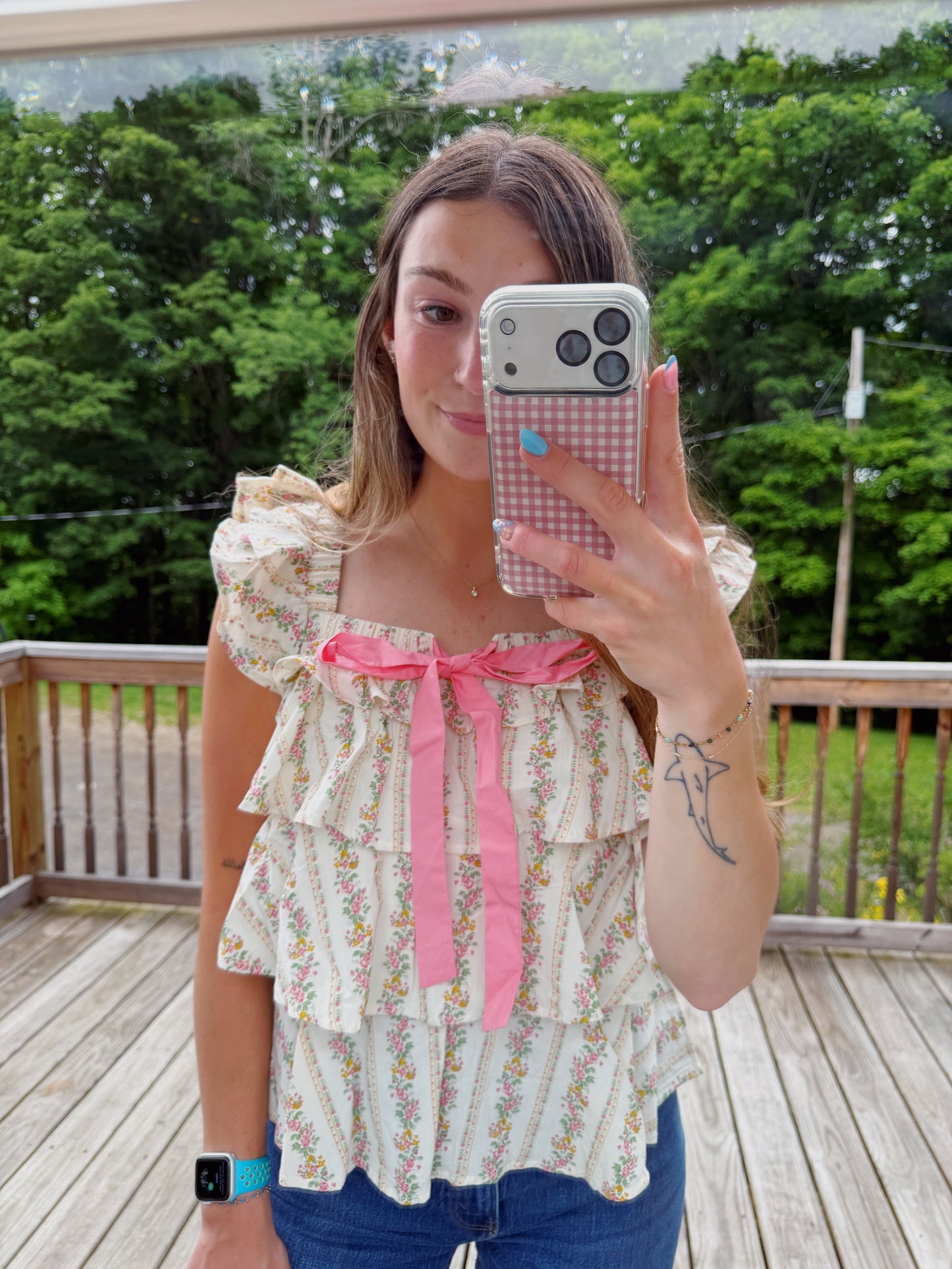 Summer Blooms Ruffle Bow Tank Blouse
