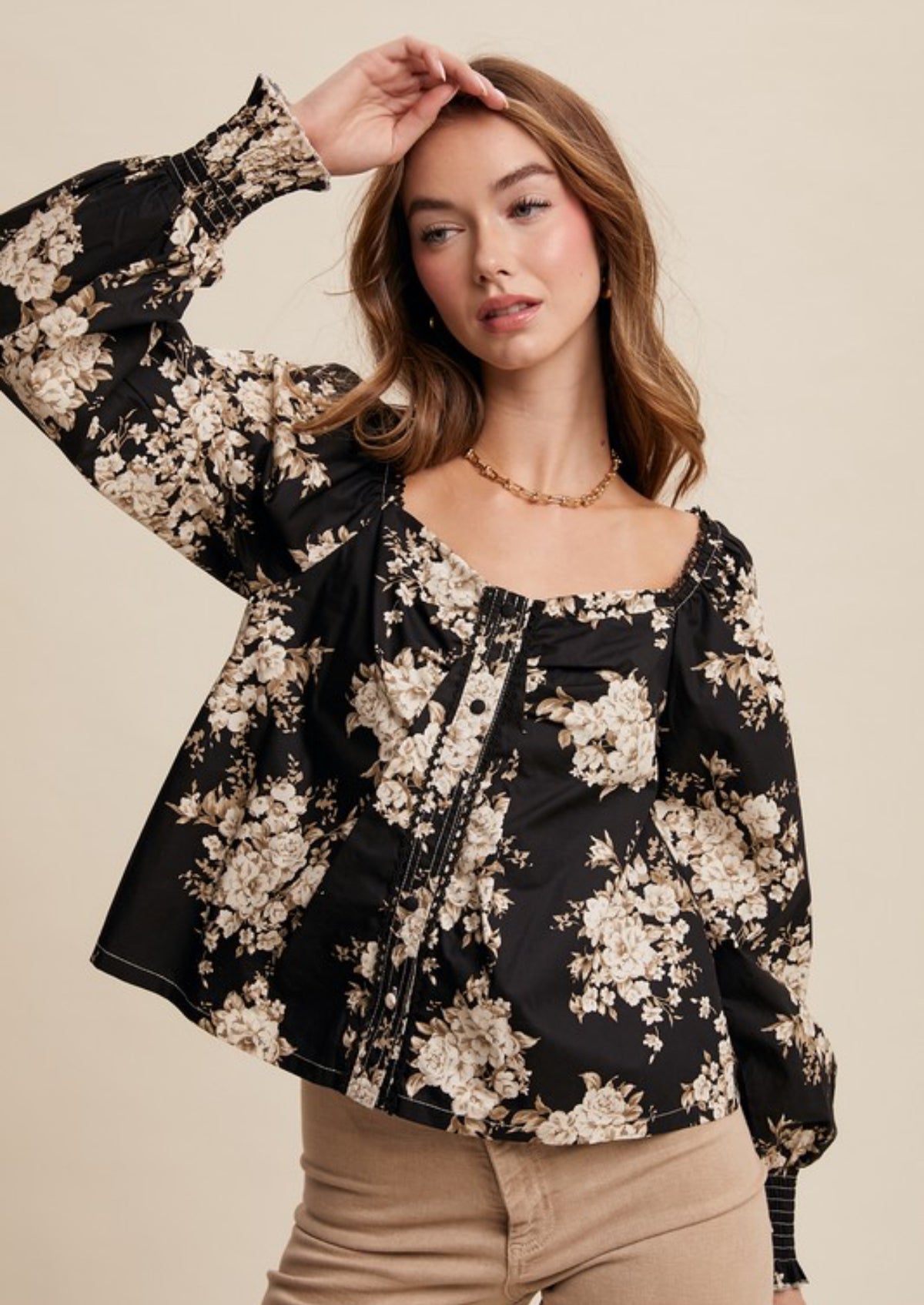 Midnight Garden Blooms Black Floral Blouse