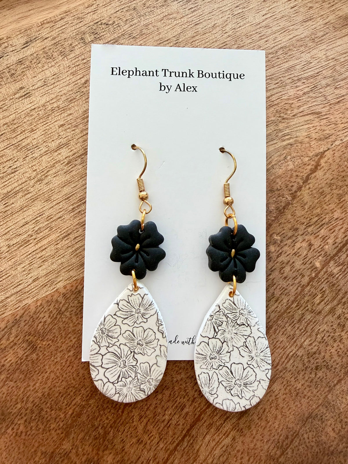 Black Blossom Clay Dangle Earrings