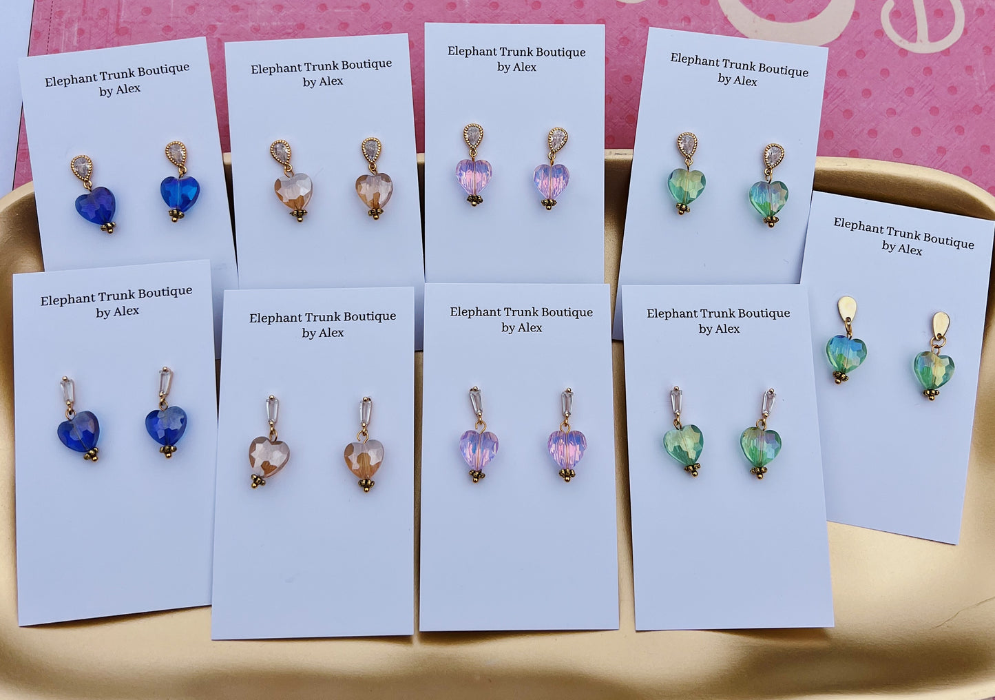 Valentines Crystal Heart Dangle Earrings