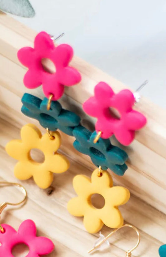 Retro Summer Flower Trio Dangle Earrings