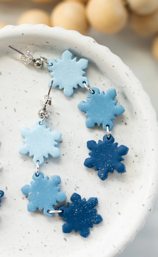 Snowflake Trio Clay Dangle Earrings