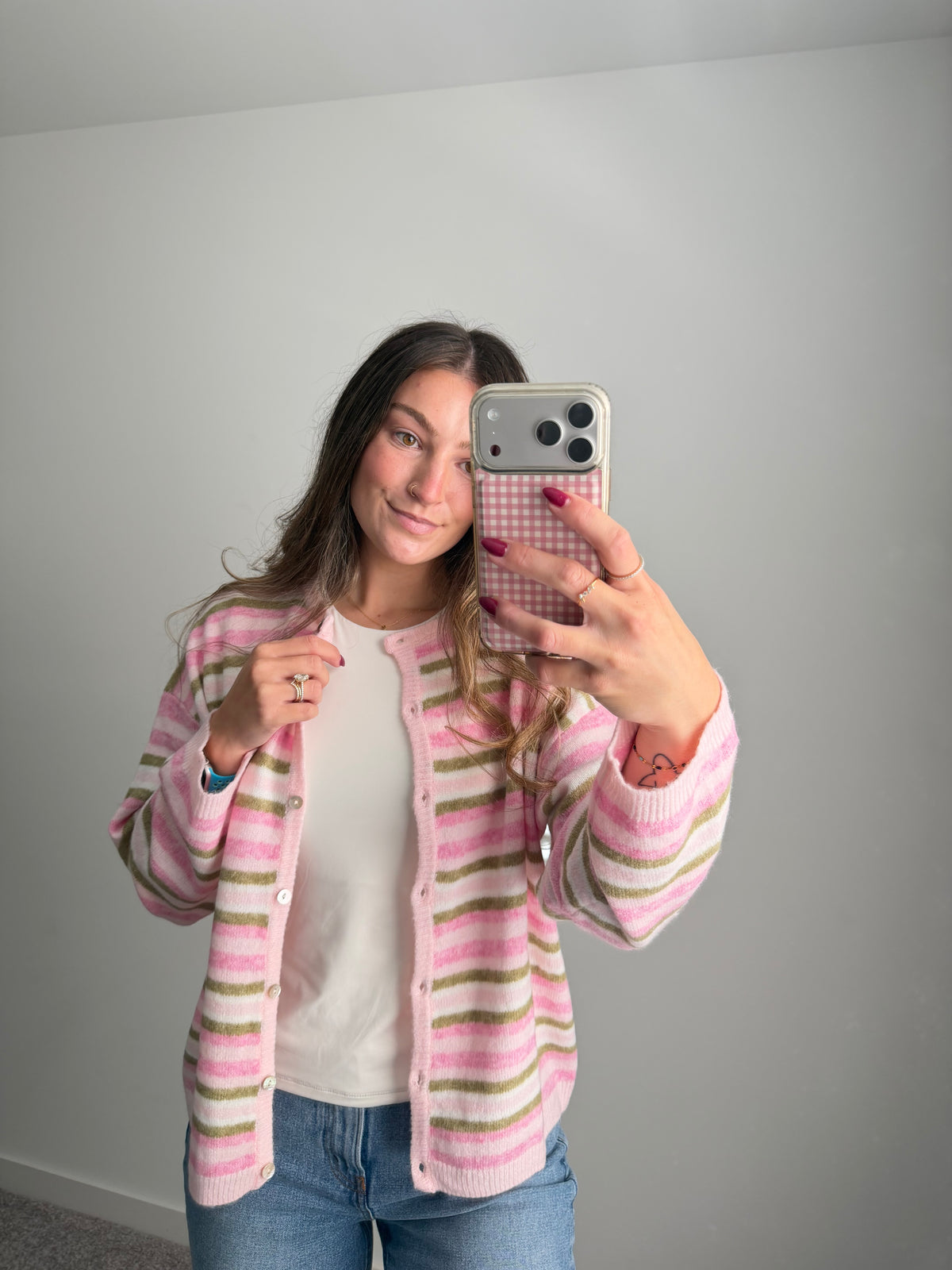 Blush & Olive Striped Cloud Cardigan