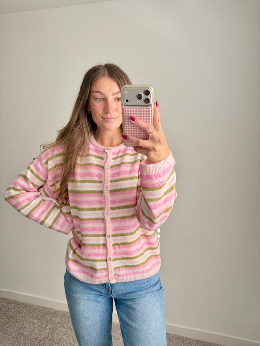 Blush & Olive Striped Cloud Cardigan