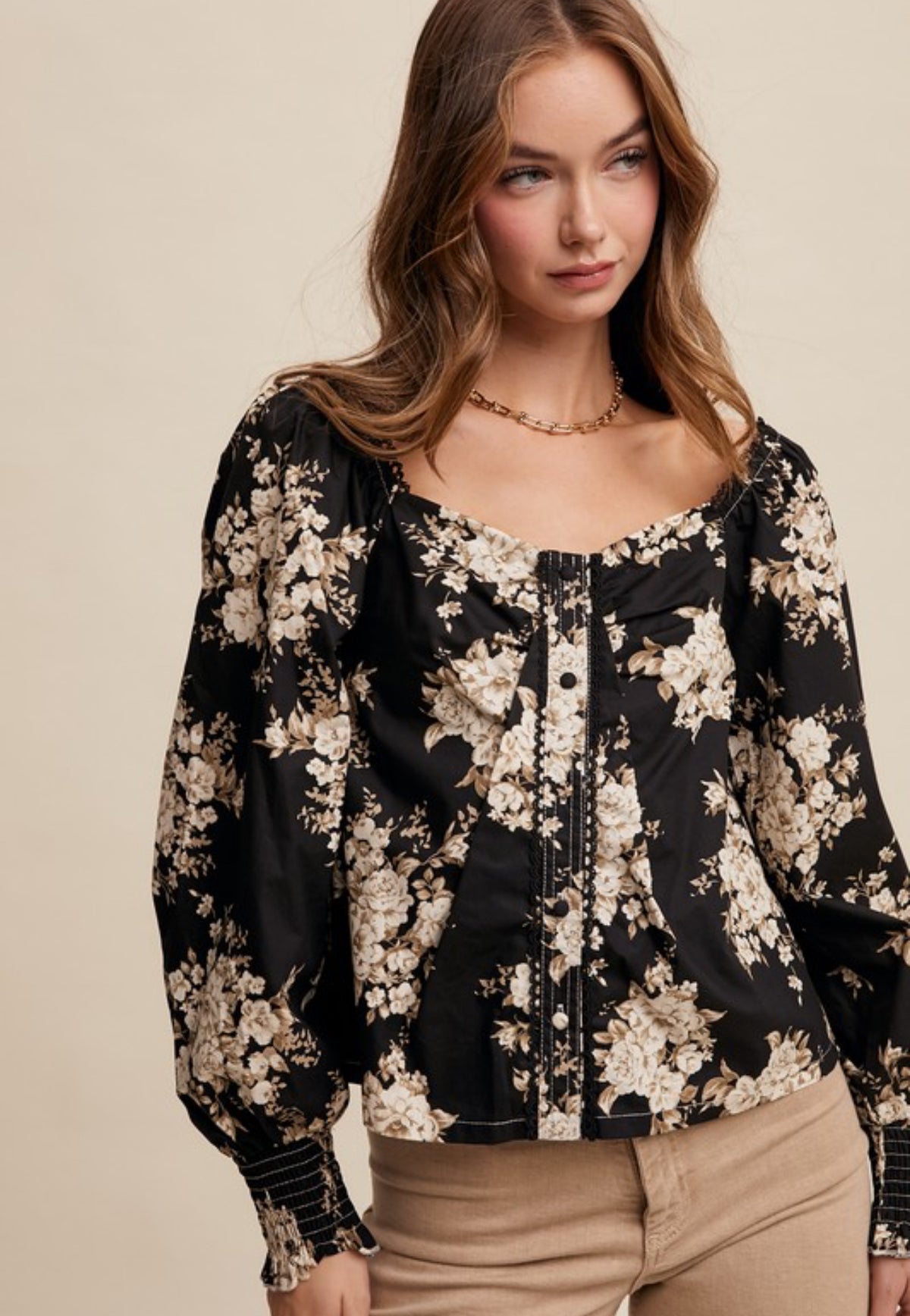 Midnight Garden Blooms Black Floral Blouse