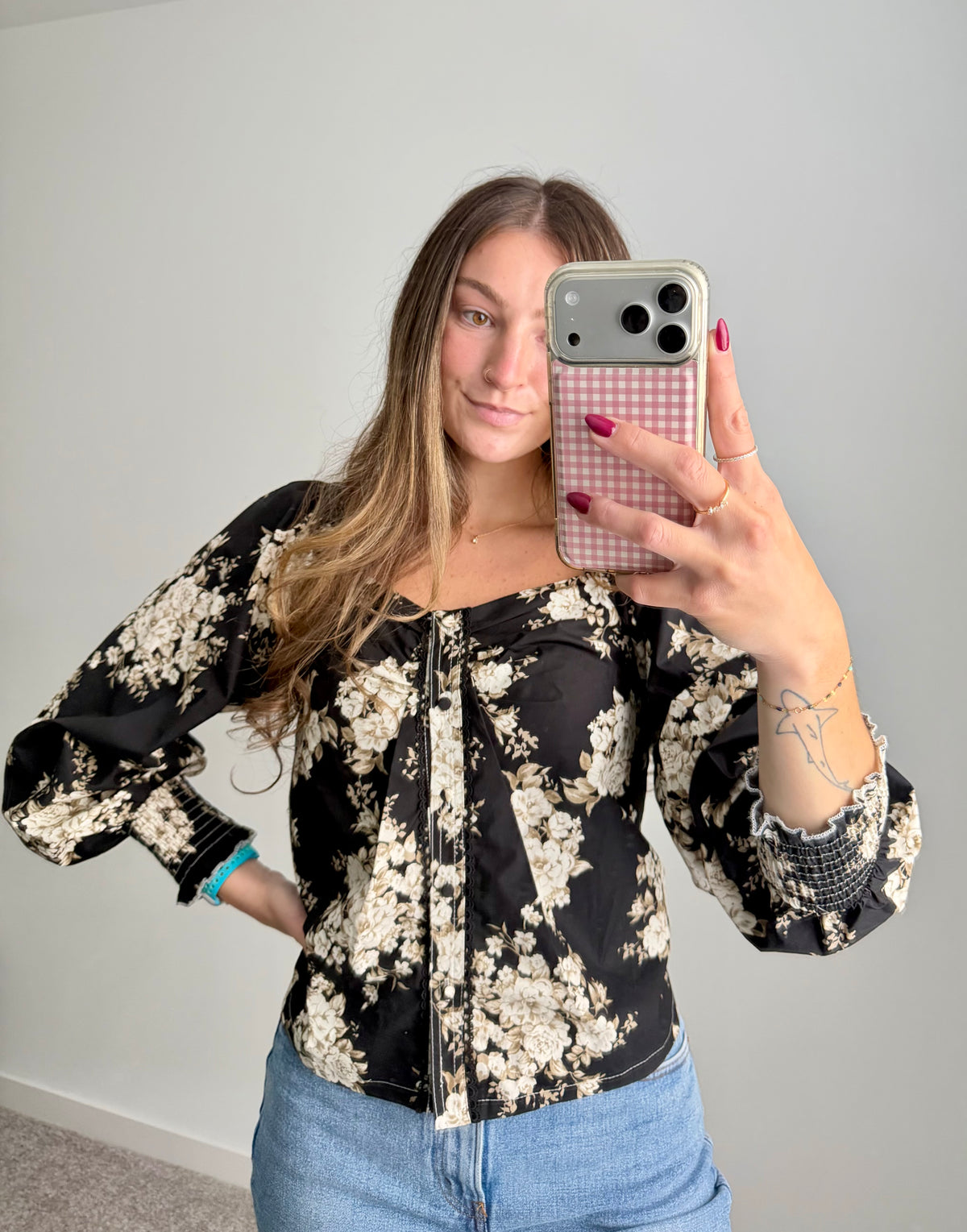 Midnight Garden Blooms Black Floral Blouse
