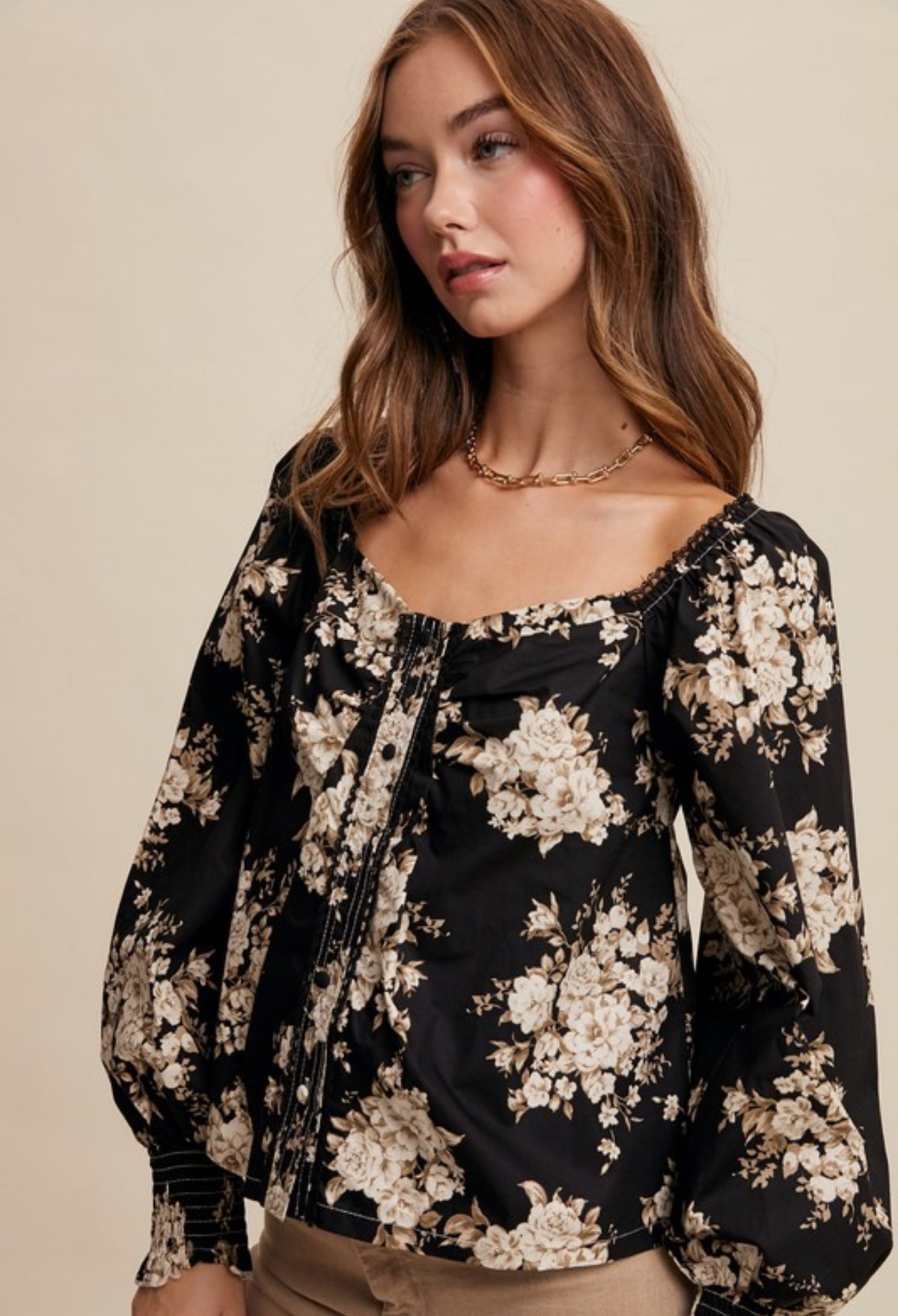 Midnight Garden Blooms Black Floral Blouse