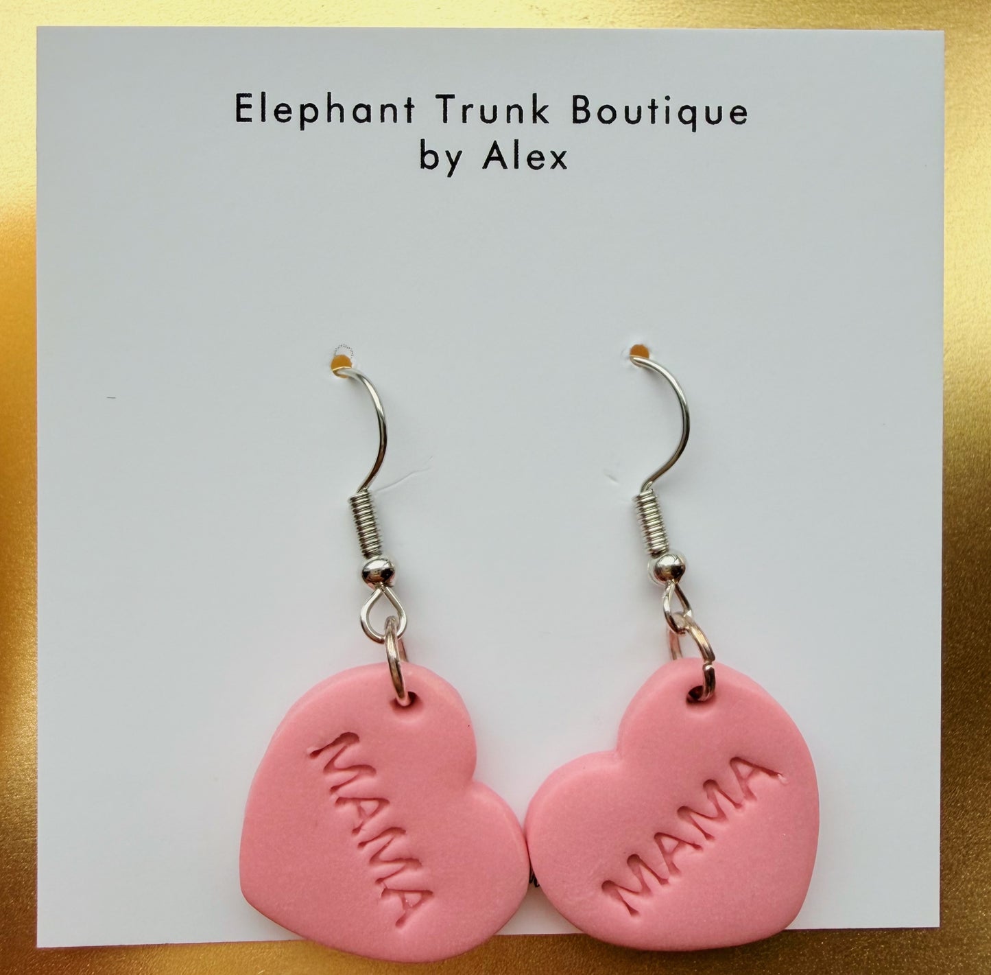 Mothers Day Pink Heart Clay Earrings