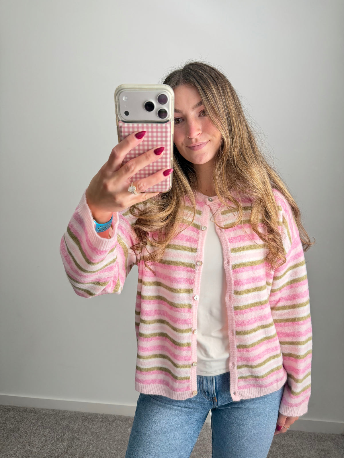 Blush & Olive Striped Cloud Cardigan