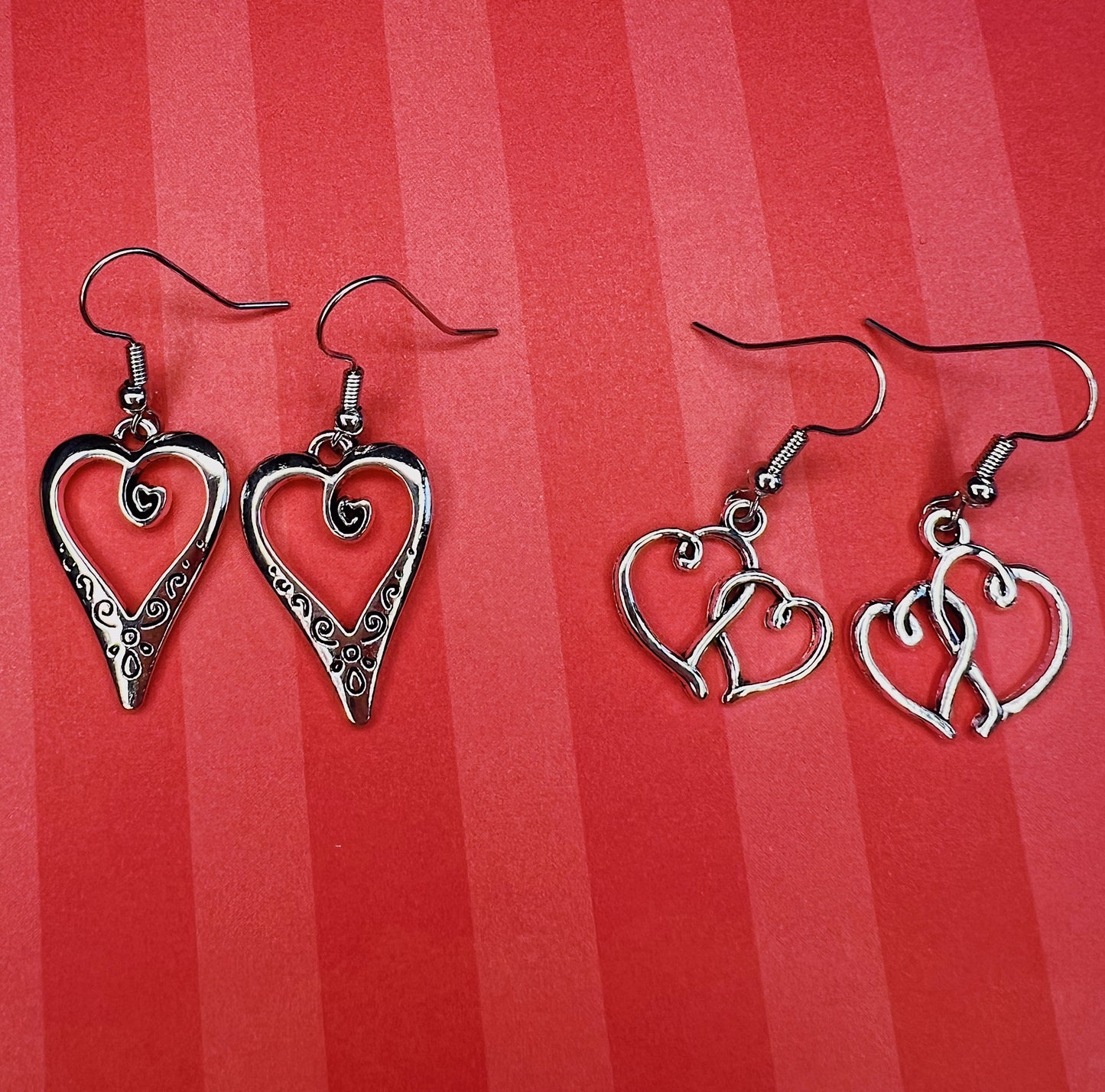 Valentines Heart Handmade Dangle Fishook Earrings