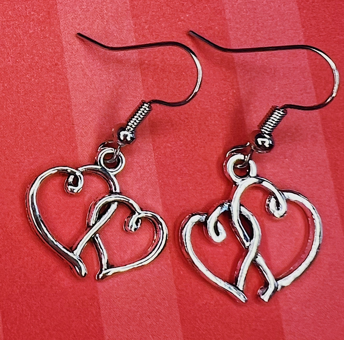 Valentines Heart Handmade Dangle Fishook Earrings