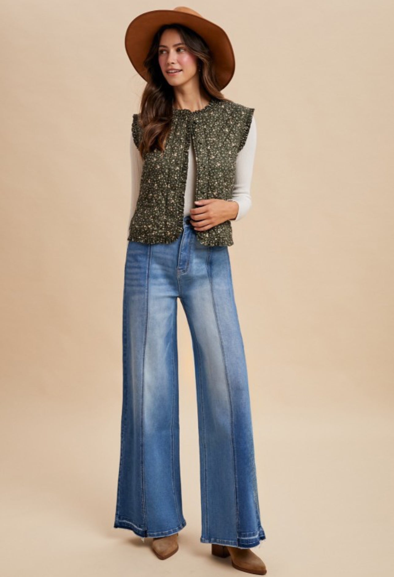 The Meadow Muse Evergreen Floral Quilted Vest