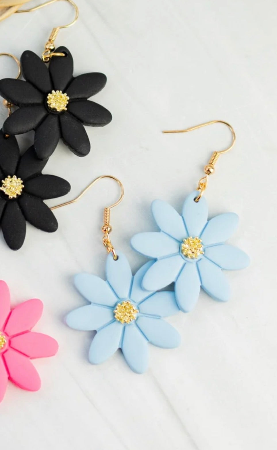 Bright Large Flower Clay Dangle Earrings