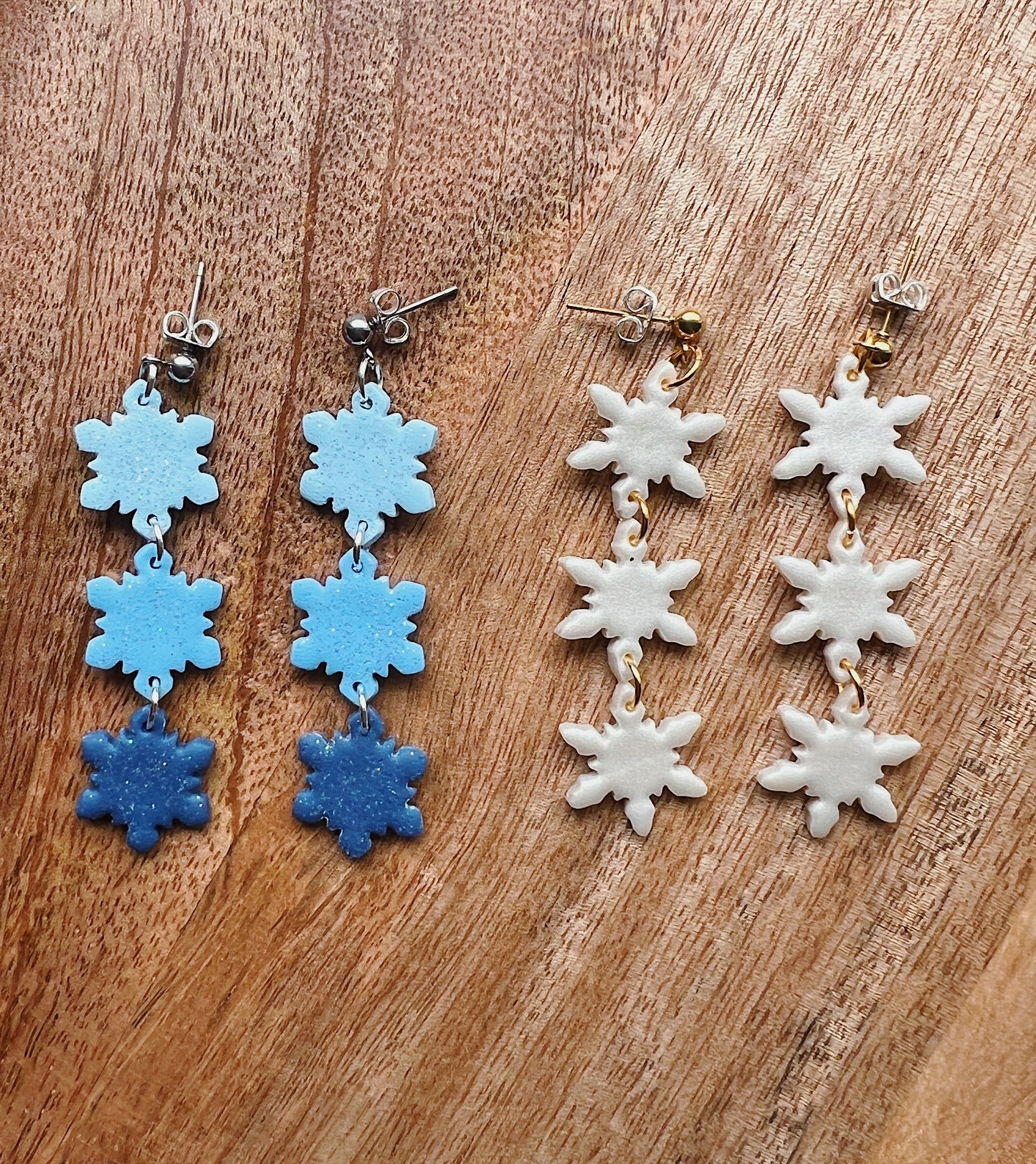Snowflake Trio Clay Dangle Earrings