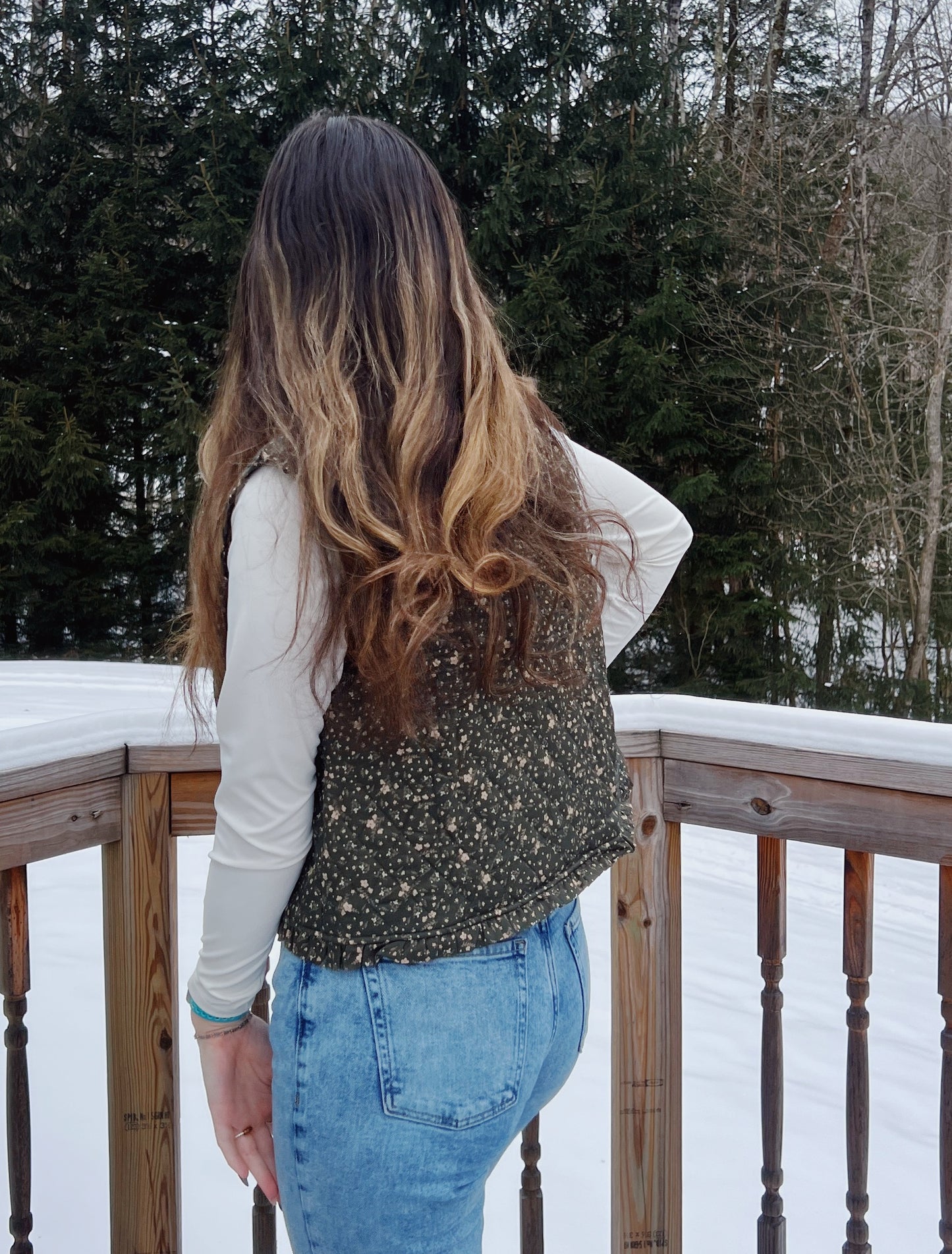 The Meadow Muse Evergreen Floral Quilted Vest