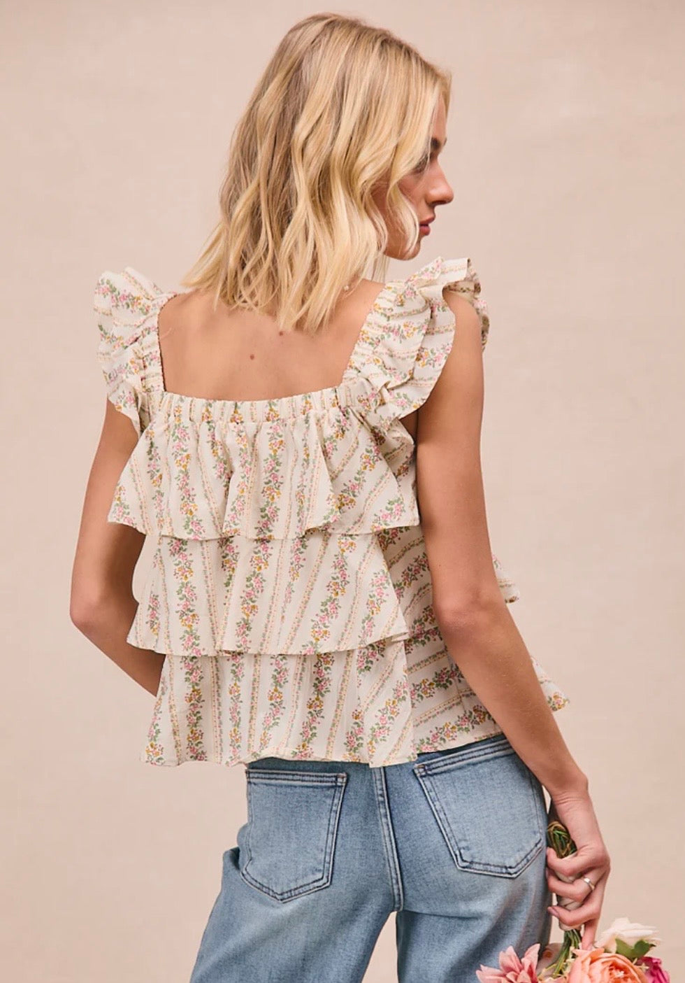 Summer Blooms Ruffle Bow Tank Blouse