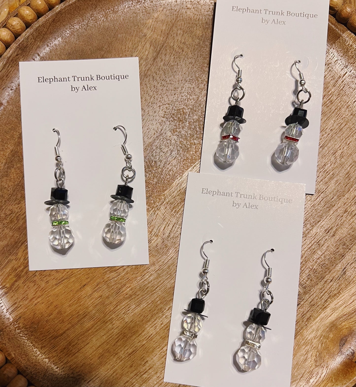 Handmade Beaded Snowman Dangle Earrings