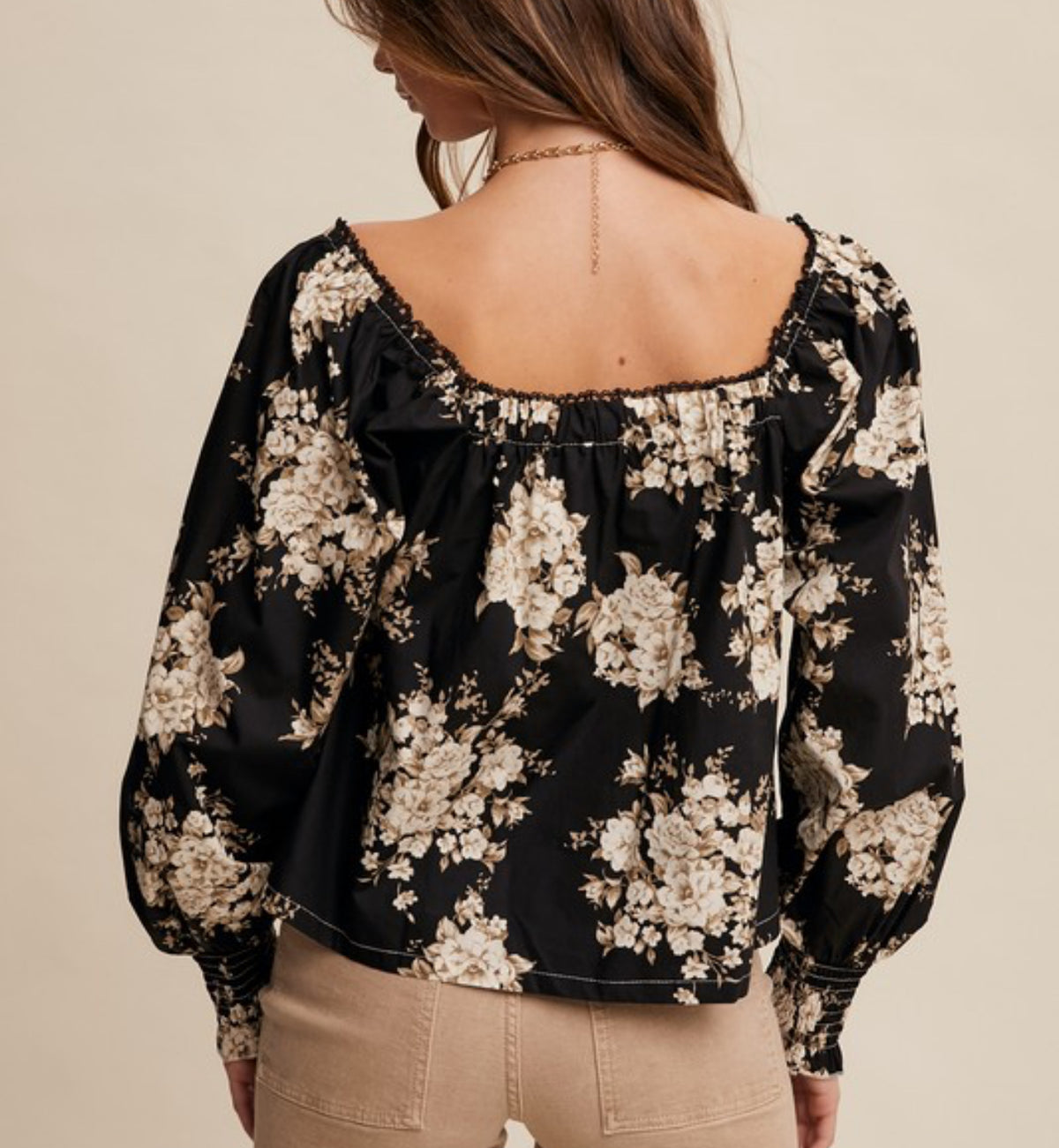 Midnight Garden Blooms Black Floral Blouse
