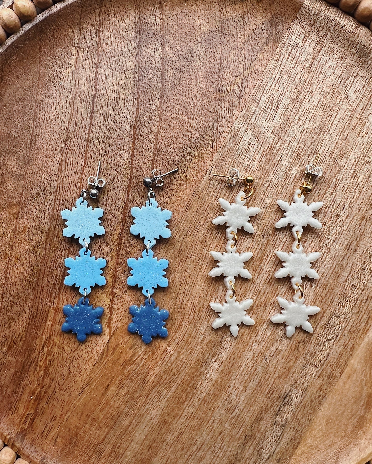 Snowflake Trio Clay Dangle Earrings