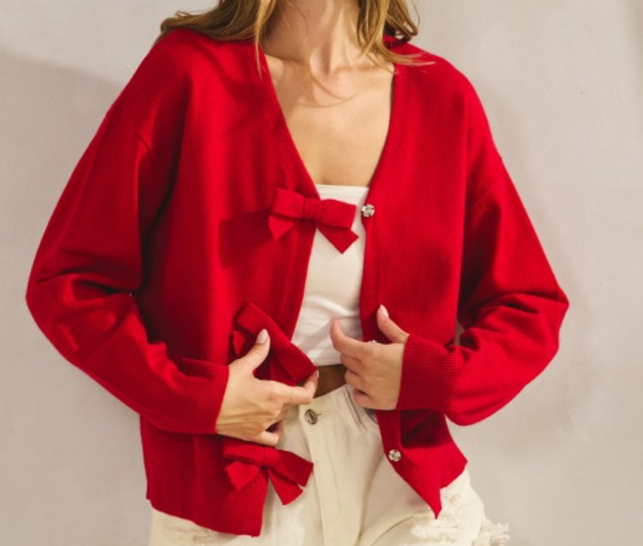 Red Bow Soft Knit Cardigan