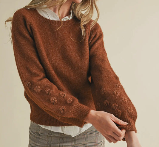 Cinnamon Spice Floral Design Knit Sweater
