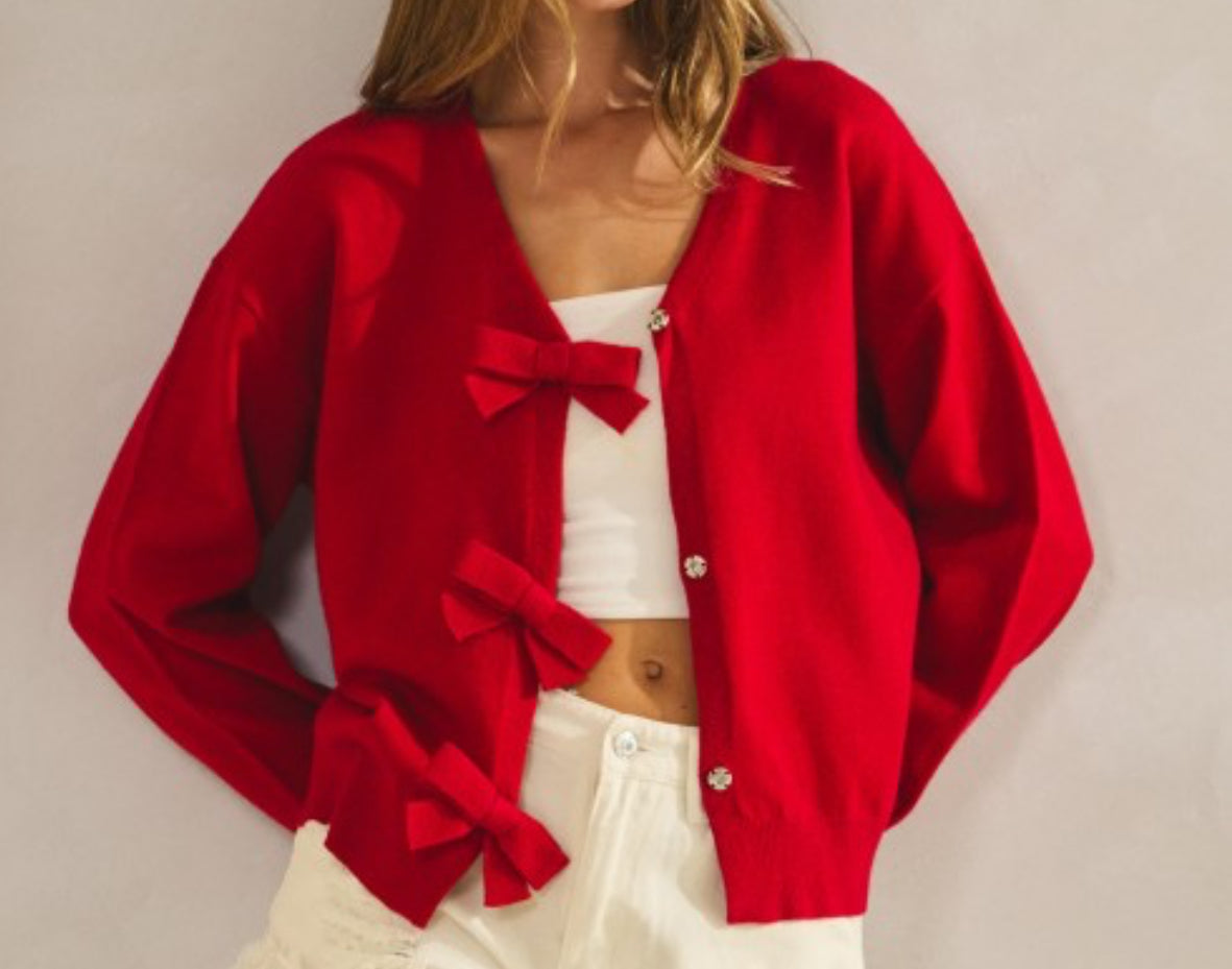 Red Bow Soft Knit Cardigan
