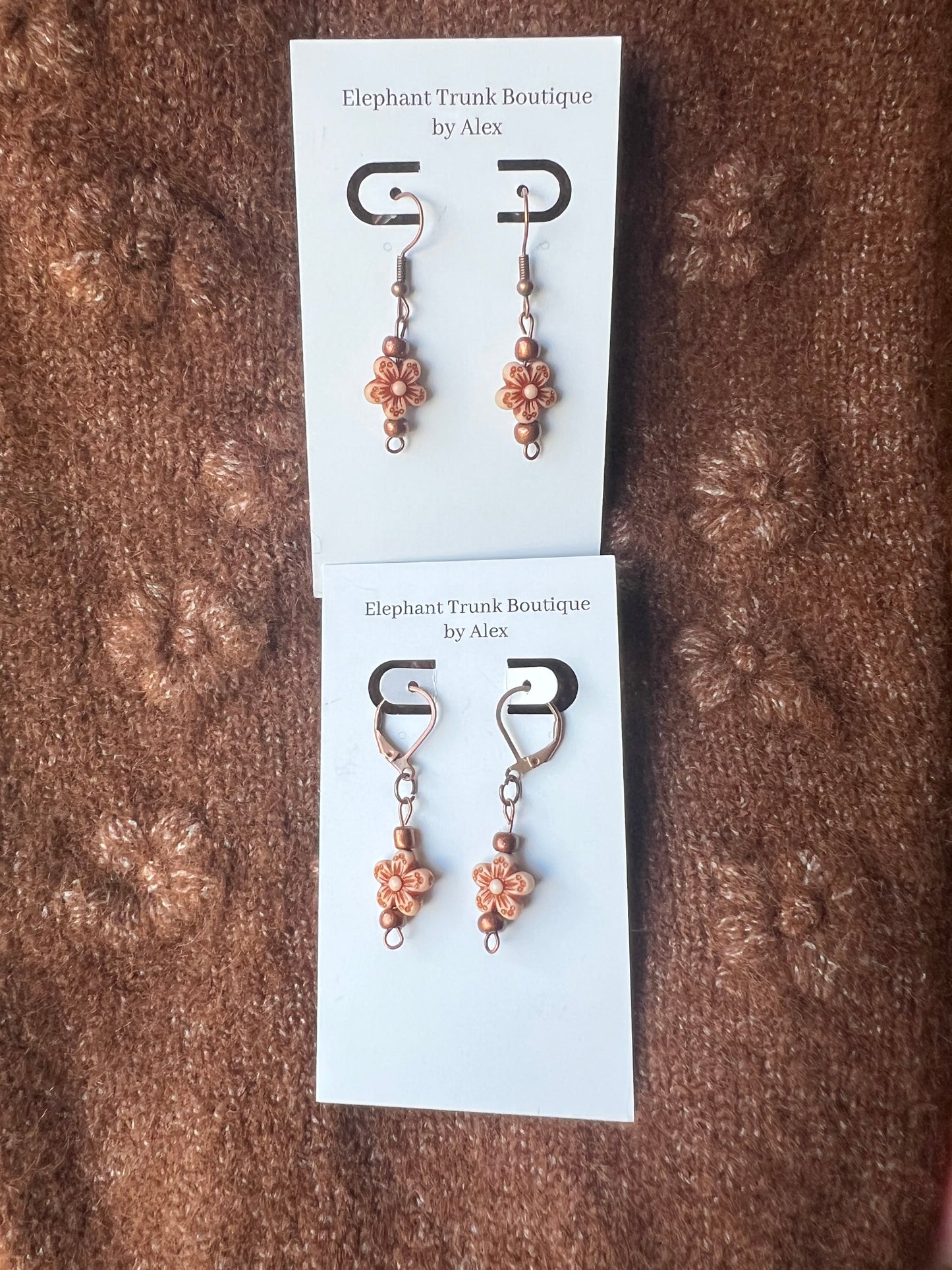 Cinnamon Spice Flower Dangle Earrings