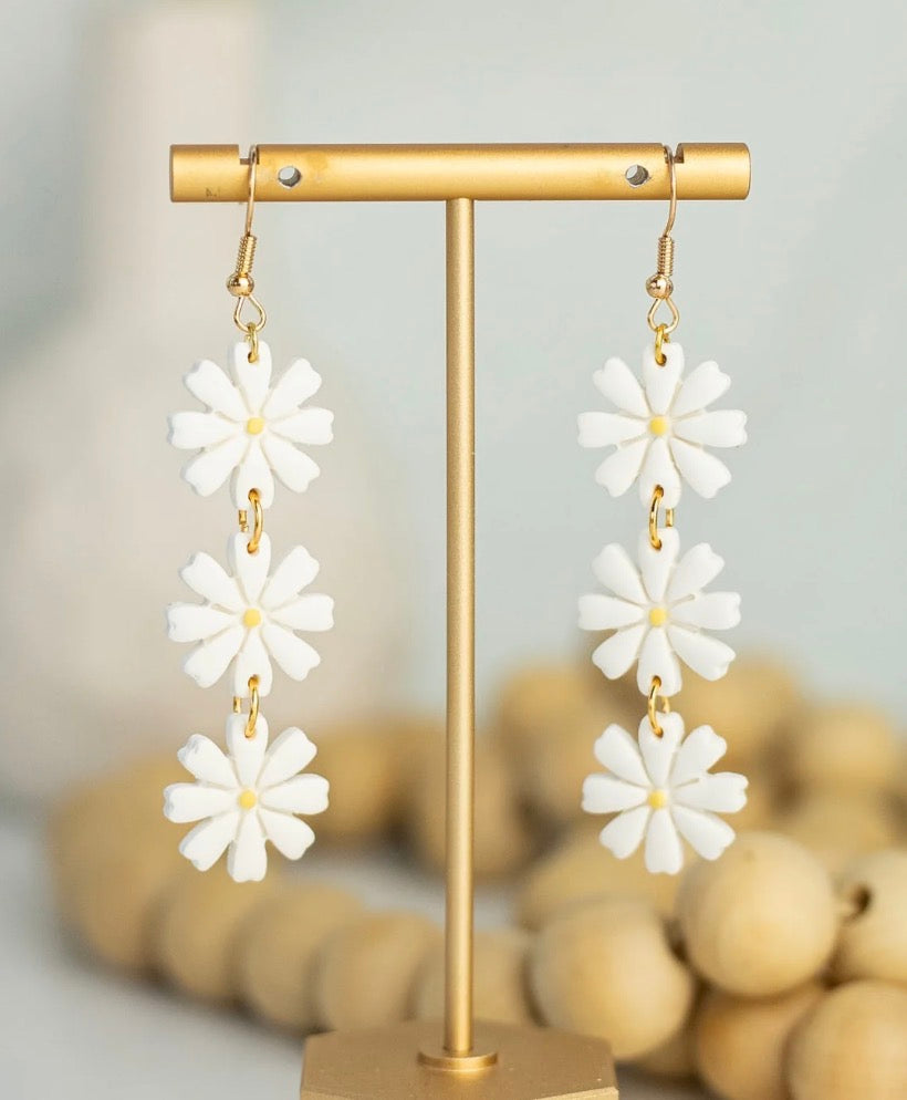 White Daisy Clay Earrings
