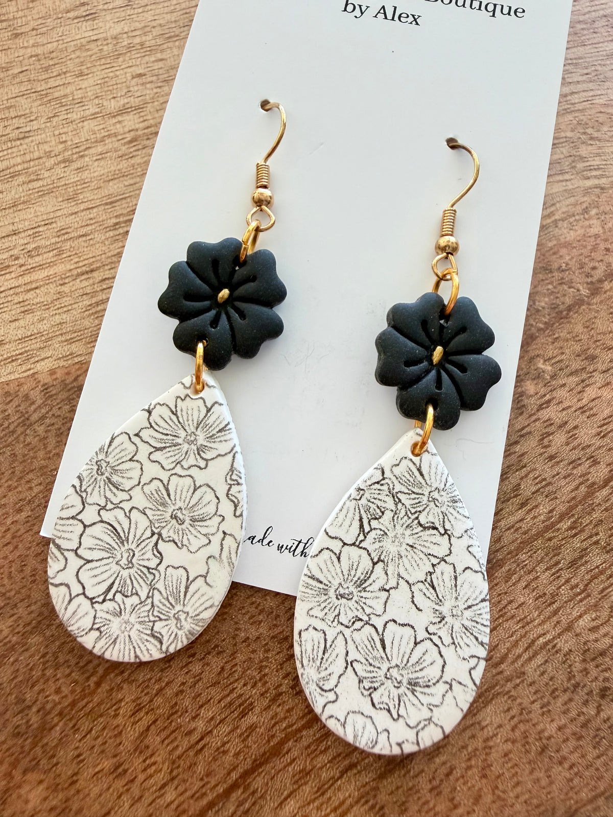 Black Blossom Clay Dangle Earrings