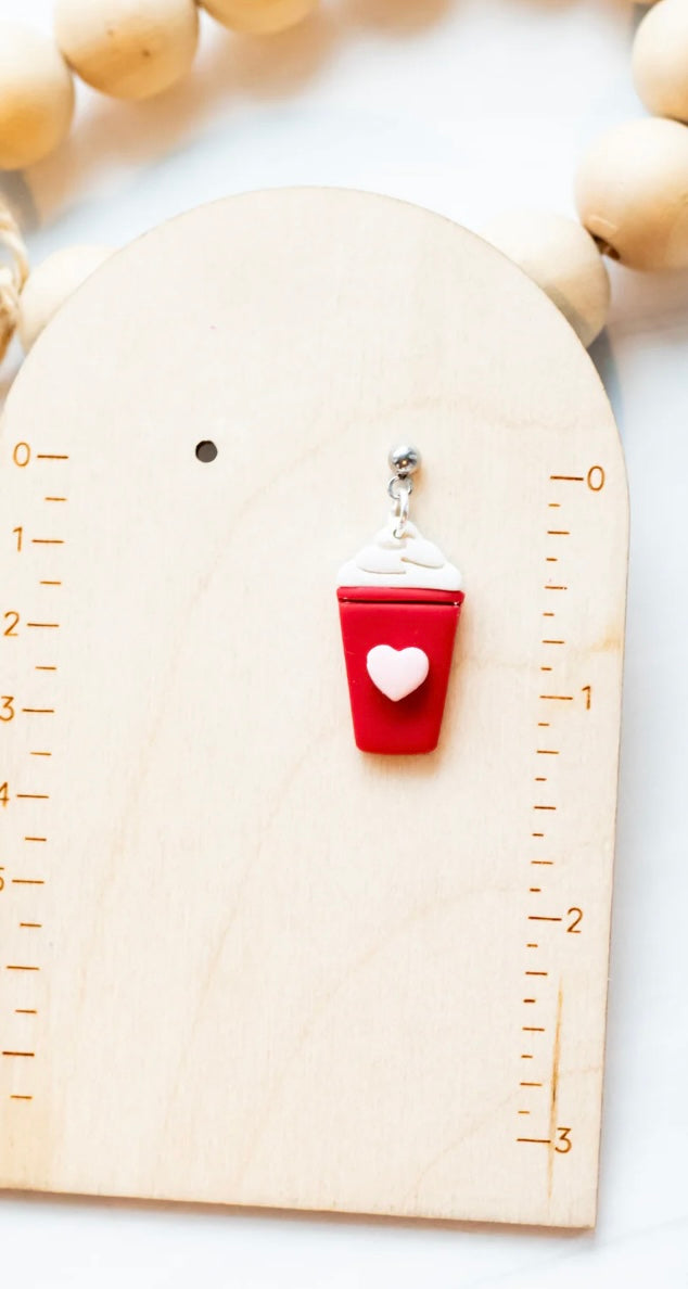 Valentines Coffee Cup Clay Dangle Earrings