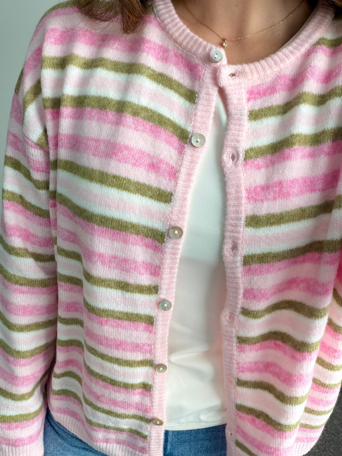 Blush & Olive Striped Cloud Cardigan
