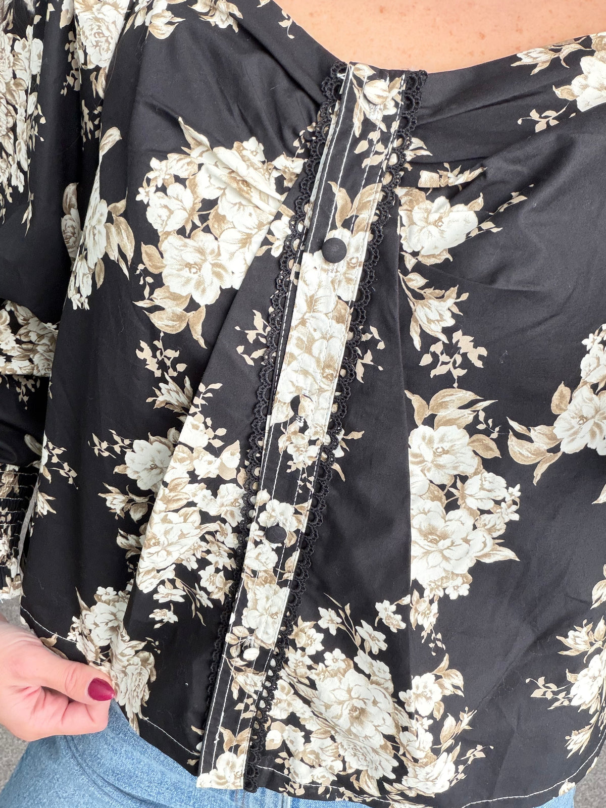 Midnight Garden Blooms Black Floral Blouse