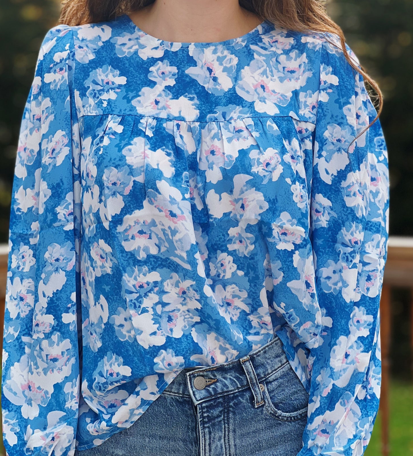 Chasing You Blue Floral Blouse