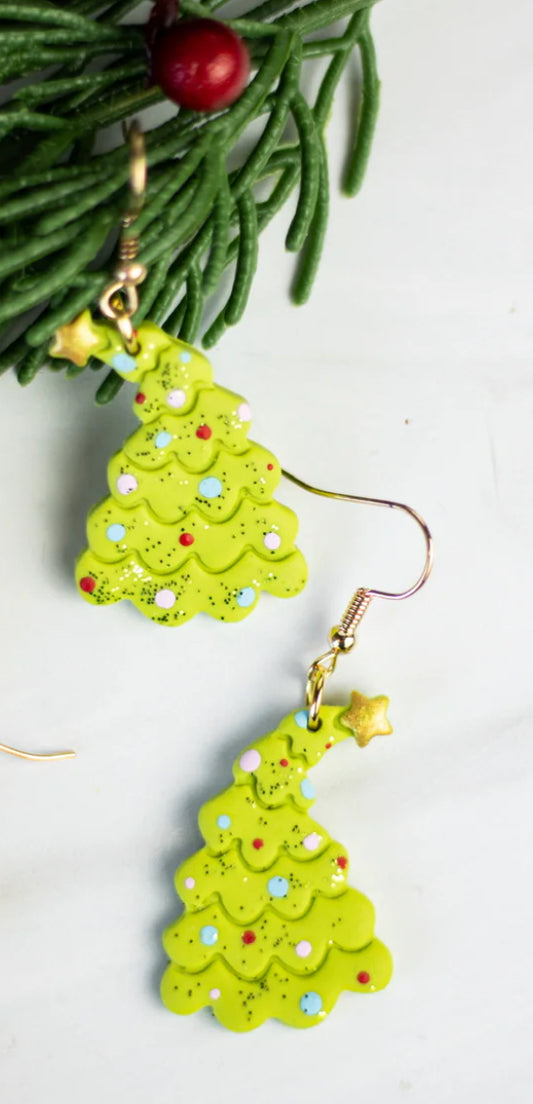 Grinch Tree Clay Dangle Earrings